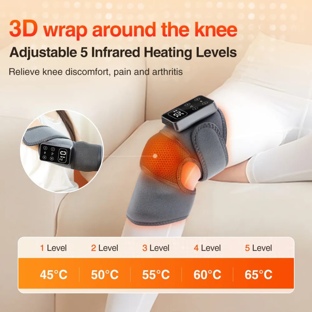 Cordless Electric Knee Massager 3 Vibrations 5 Heating Levels For Shoulder & Elbow