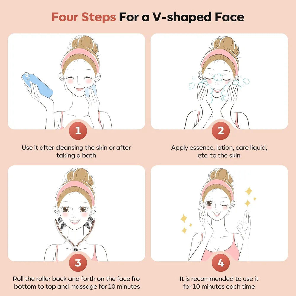 V Face Beauty Device | 4 in 1 - RF Radio Frequency + Microcurrent + Vibration + Red & Blue Light