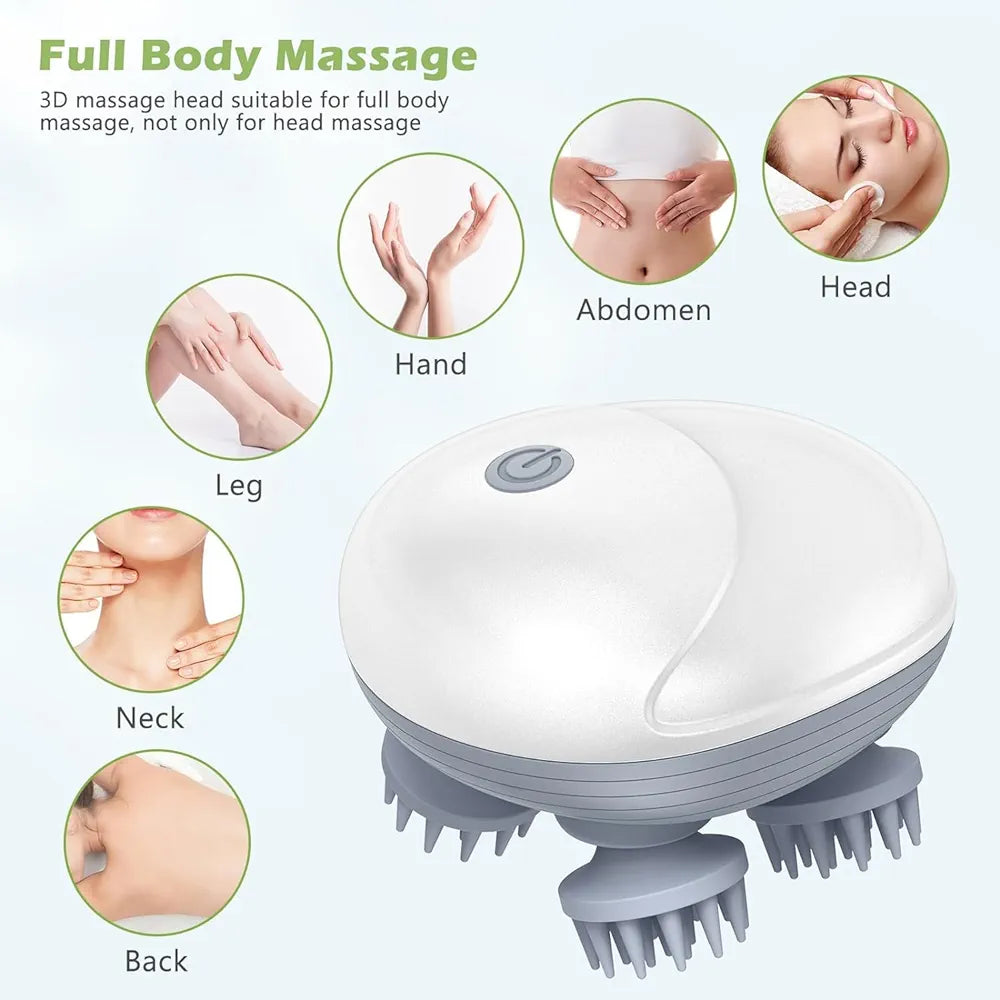 Electric Smart Scalp Massager with 4 Silicone Heads