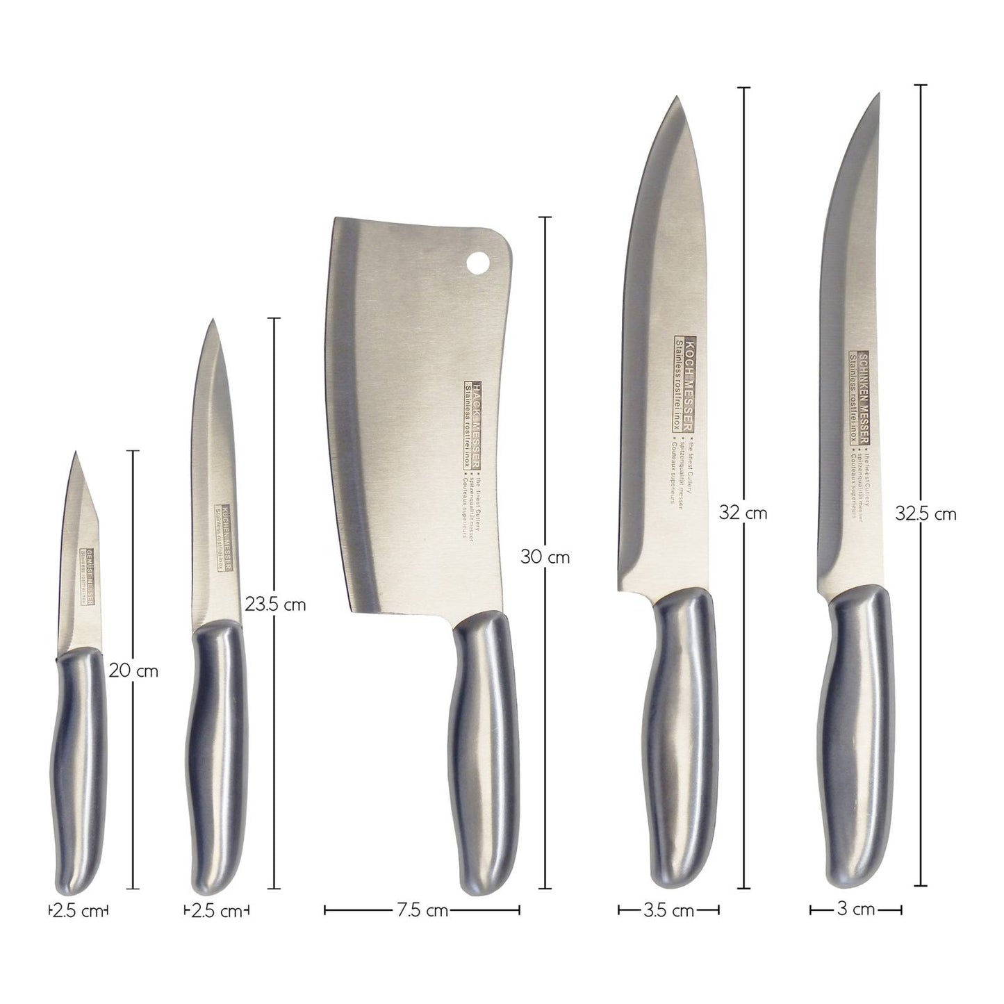 Pure Stainless Steel 5 Pieces Kitchen Knives Set