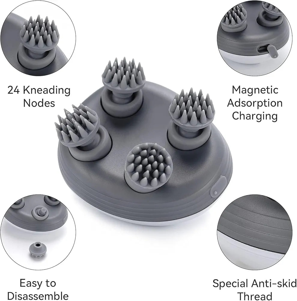 Electric Smart Scalp Massager with 4 Silicone Heads