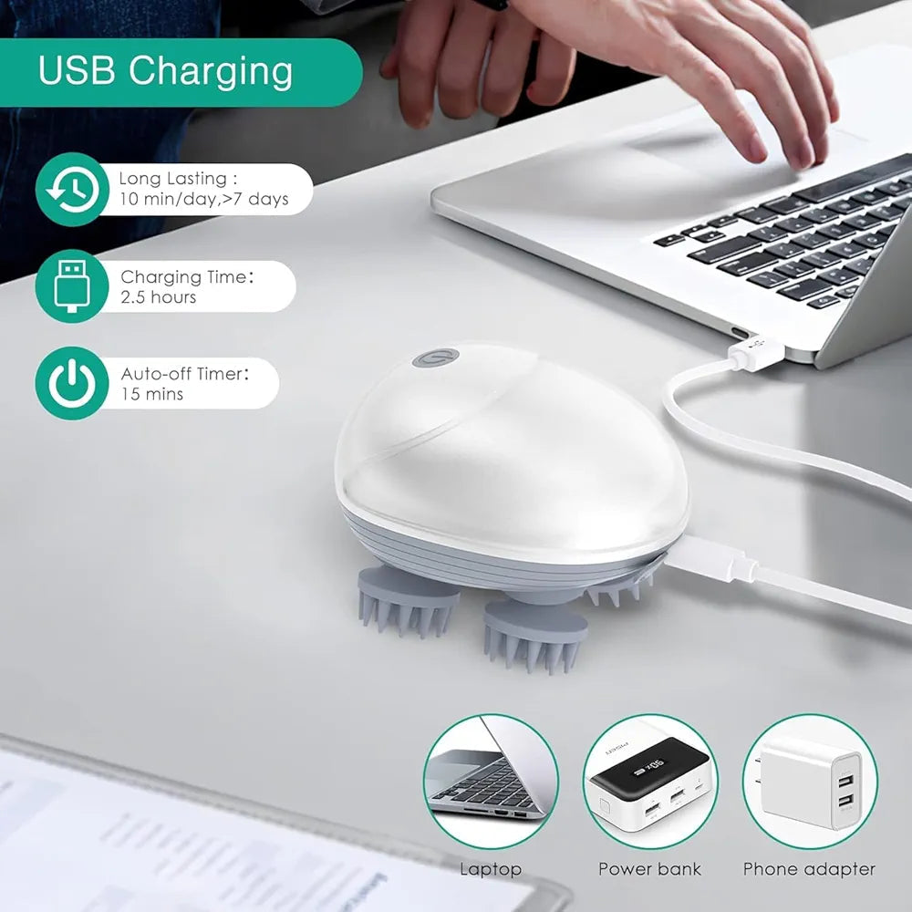 Electric Smart Scalp Massager with 4 Silicone Heads