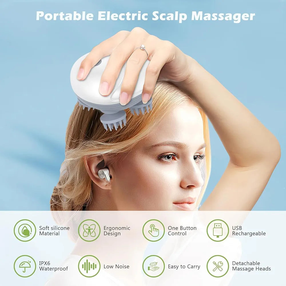 Electric Smart Scalp Massager with 4 Silicone Heads